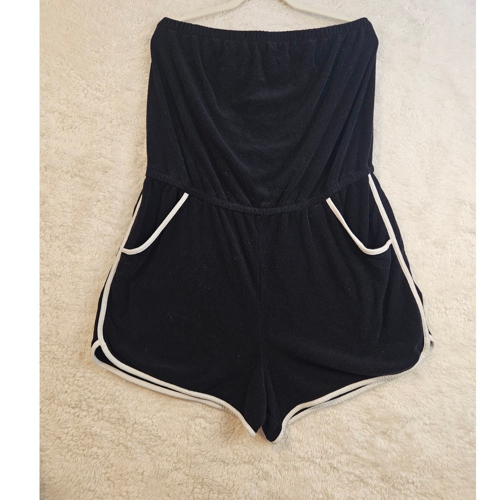 Flirtitude Romper XXL Black Terry Cloth Strapless Retro Active Shortie #701